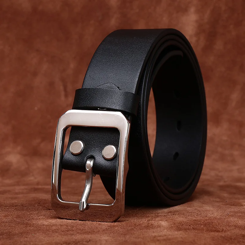 38-センチメートル男性純粋な牛革ステンレス鋼針バックルシンプルな本革カジュアルジーンズベルトビジネス高級男性ストラップベルト