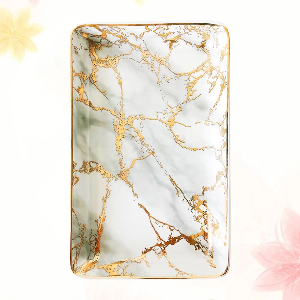 Ceramic Marbling Jewelry Ring Dish Decorative Trinket Tray Porcelain Bracelet Necklace Plate - Size L