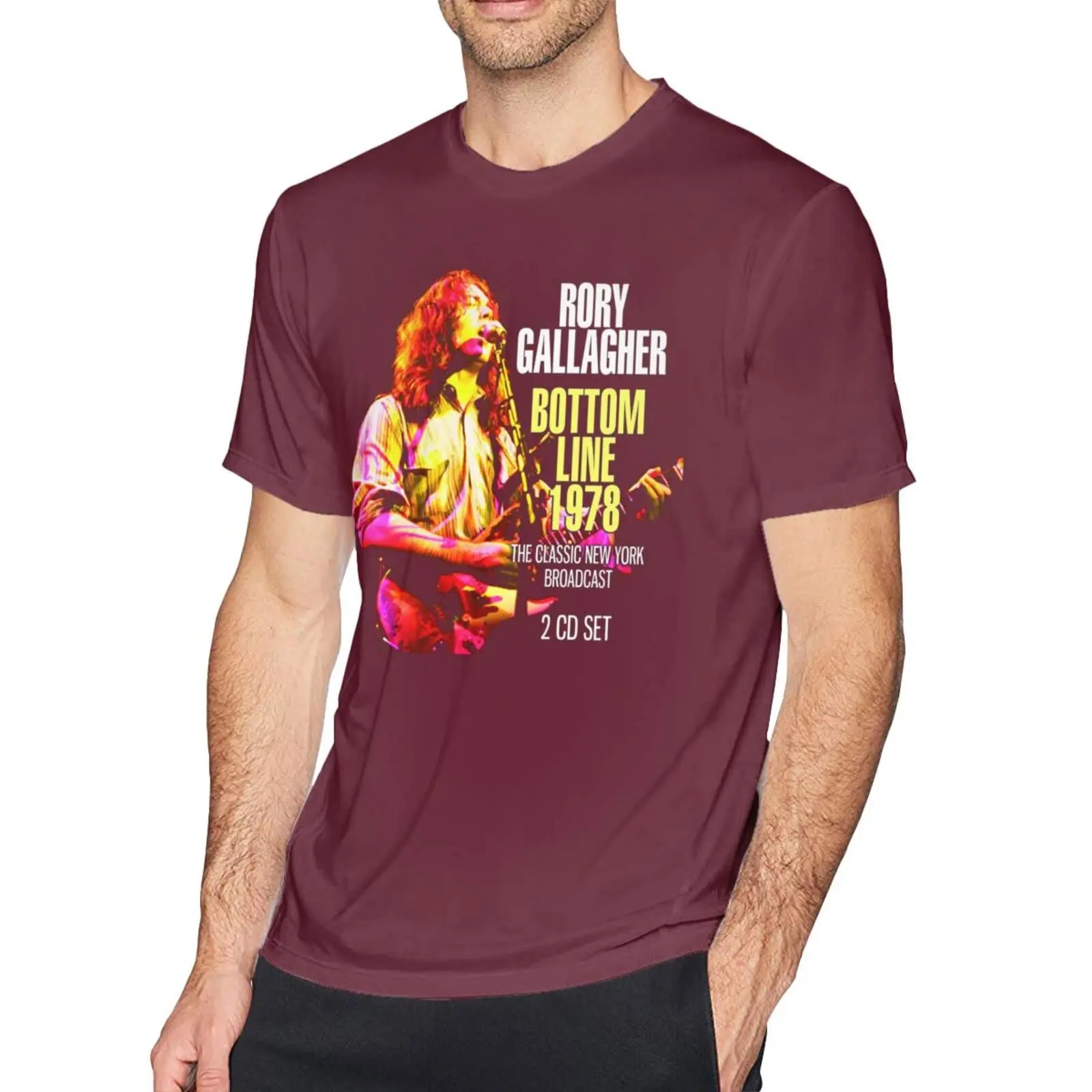 Rory Producer Gallagher Men T-Shirts Short Sleeve Full Season Funny Outdoor Gym Workout Jacket Burgundy 6X-LargeCartoon Printing