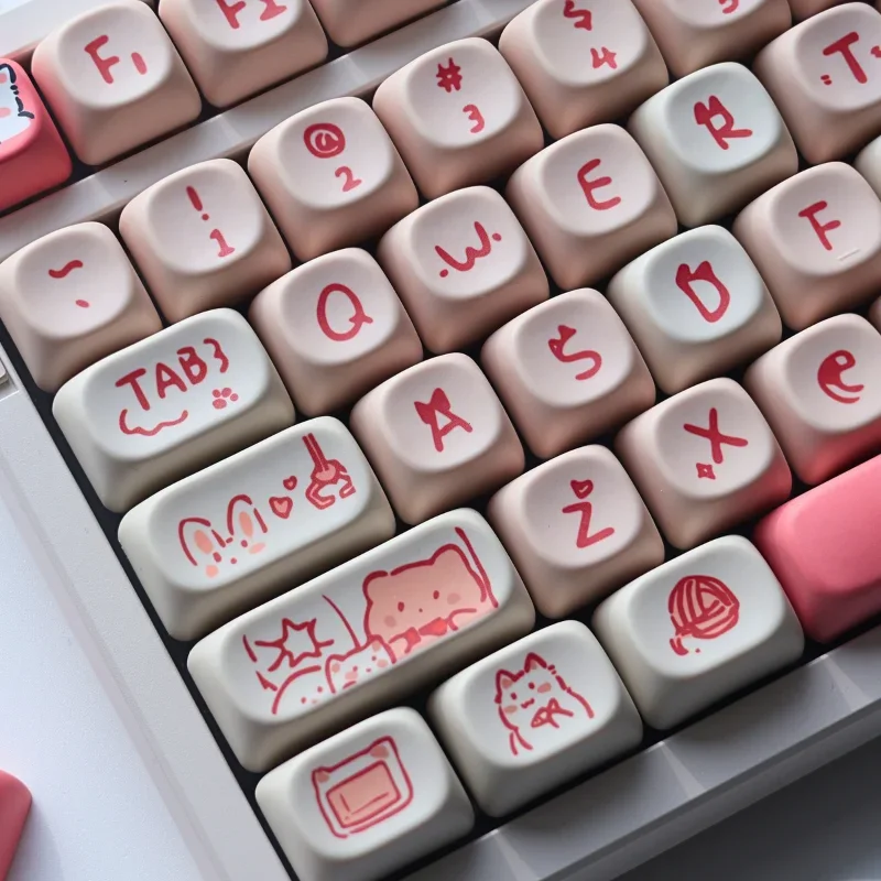 Pink Meow Meow keyboard keycap five-sided hot sublimation process high value MOA high mechanical keyboard cap PBT material