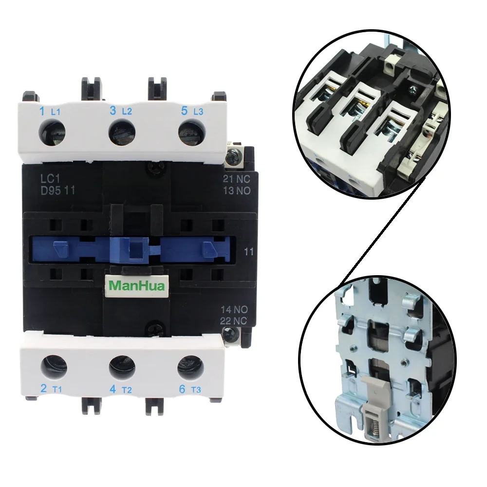 ManHua AC Contactor LC1-D95 95A 220V 50/60Hz Electrical Contactor Din Rail Mounted 3P+NO+NC