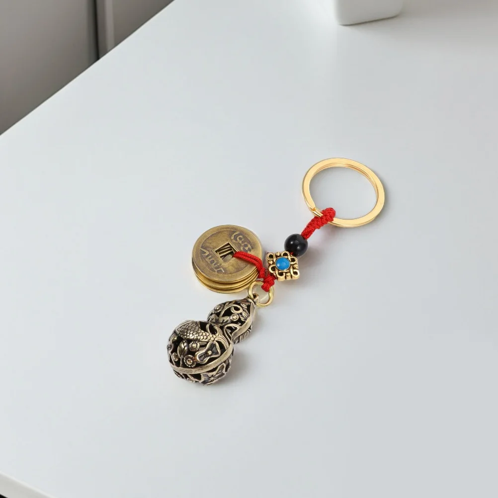 

2Pcs Chinese Gourd Keychain Brass Prosperity Wealth Pendant for Car Keys Men's Fashion Accessory Decorative Metal Key Ring Gift