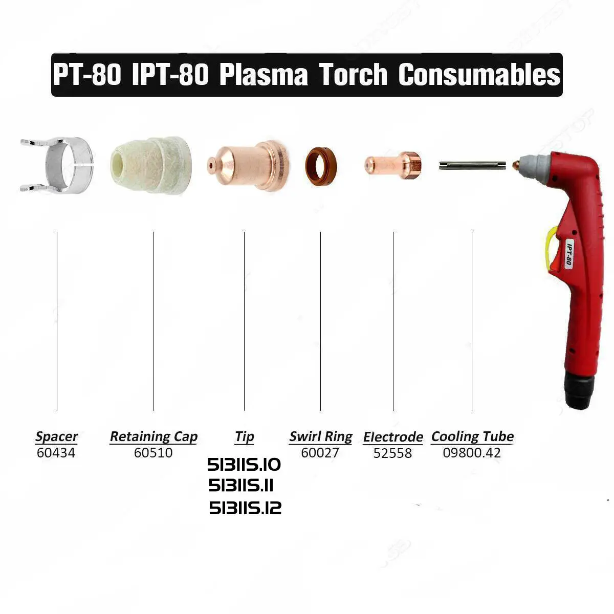 10pcs 1.2/1.1/1.0mm Plasma Nozzles 51311S Tips For Everlast Plasma Torch IPT-80 PT80 PT-80 Plasma Welding Accessories ﻿