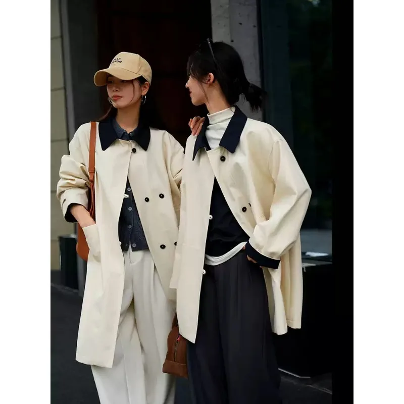 Female Spring Autumn Tops Coat Windbreaker Medium To Long Commute Retro Simple Design Fashion Senior New Minority Versatile Thin