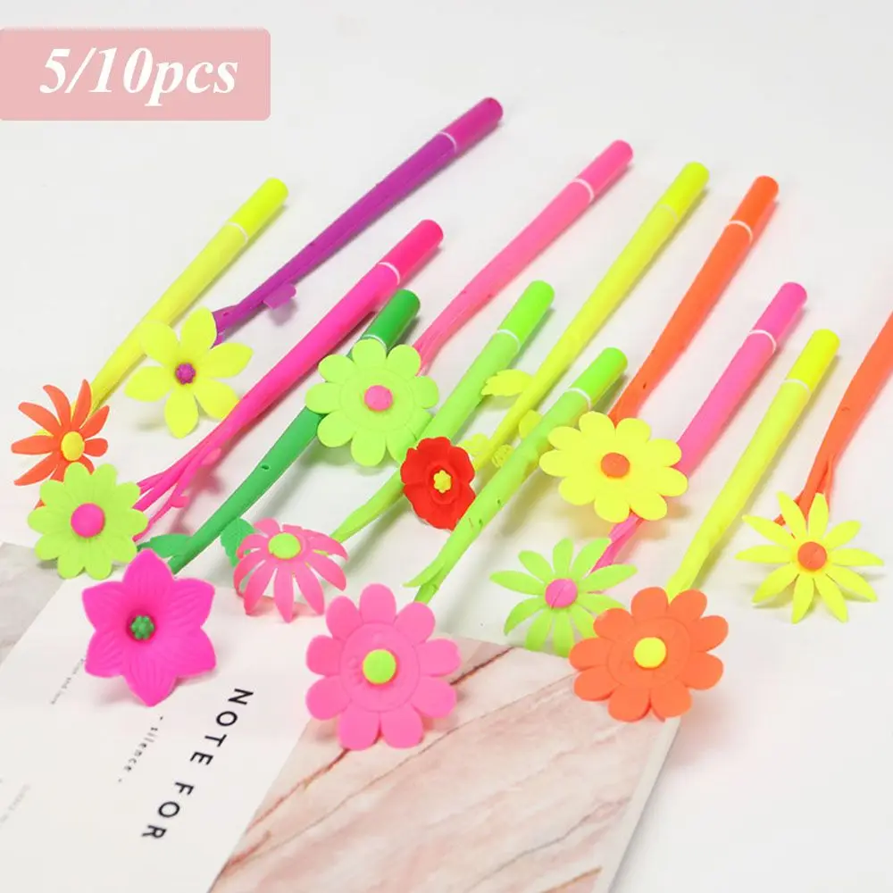 

5/10pcs Color Random Signature Stationery Writing Tool Flowers Gel Pen Ballpoint Pen Soft Silicone Black Ink