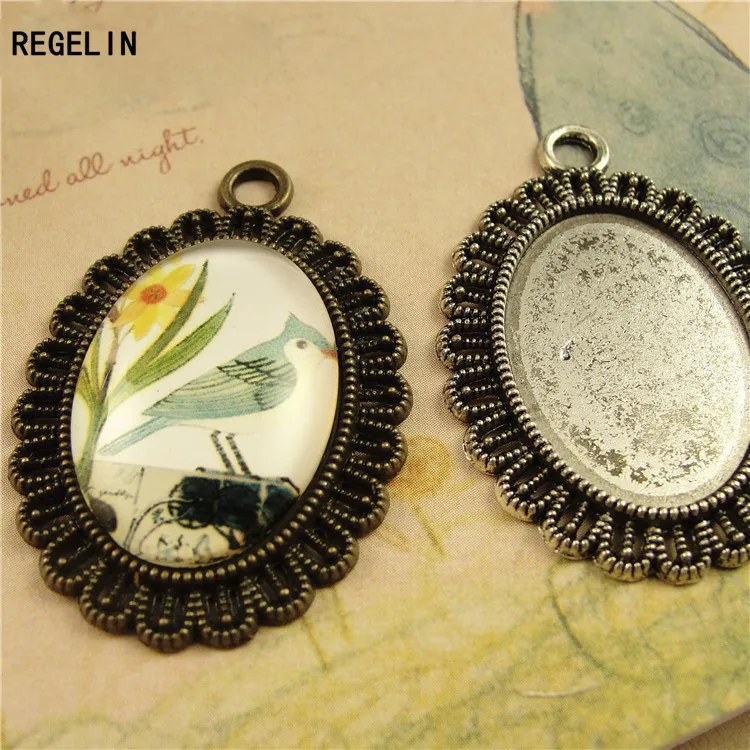 REGELIN 10pcs Antique Bronze Lady\'s Vintage Trendy Cute Owl Pendant Settings Cabochon Base Bezel Trays Blank Fit 20mm 25mm DIY