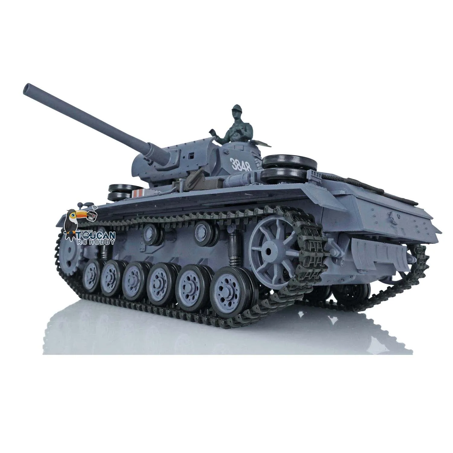 2.4グラムヘンロング1/16 7.0プラスチックドイツiii号戦車l rtrラジオ制御モデルrcタンク3848 360 ° タレットbbペレットTH17340-SMT4