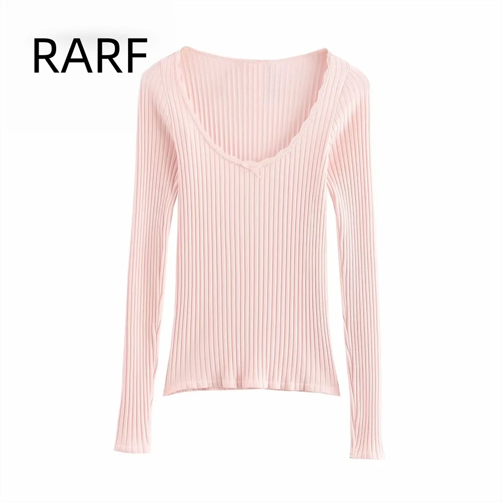 2024  autumn new women's  slim fit long  sleeved lace bow  decoration seamless fabric casual T-shirt