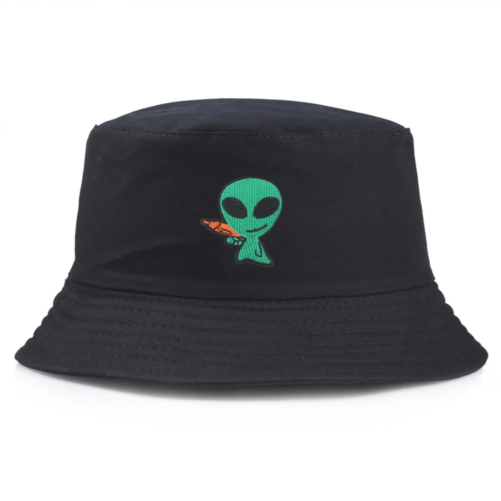 Summer Autumn Travel Outdoor Shopping Spoof Laser Gun Alien Embroidery Bucket Hats for Men Women Panama Fisherman Caps YouthF224