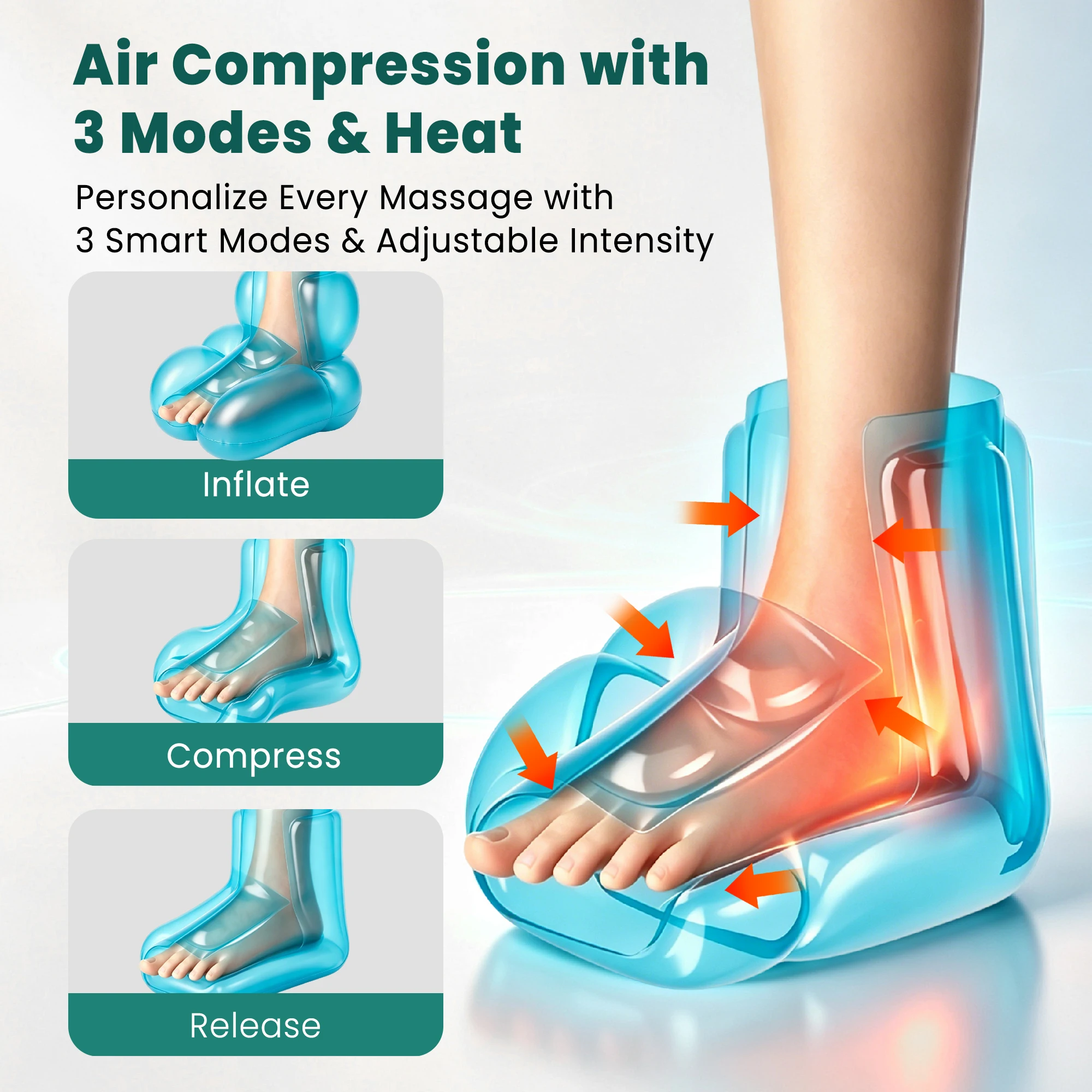 Air Compression Foot Massager with Heat Cordless Compression Boots, Air Compression Device
