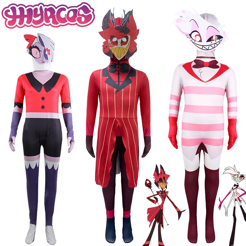 Anime hotel vaggie cosplay hazzbin alastor charlie cos rot overall kostüm verkleidung maske halloween anzüge für erwachsene frauen männer