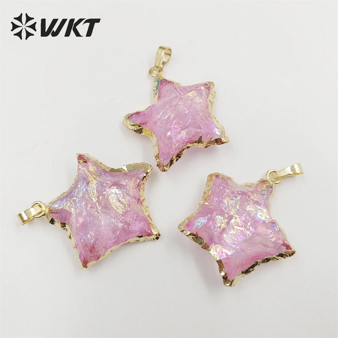 WT-P1385 WKT New arrivals Wholesale Natural stone pendants light pink quartz star shape pendant for women jewelry making