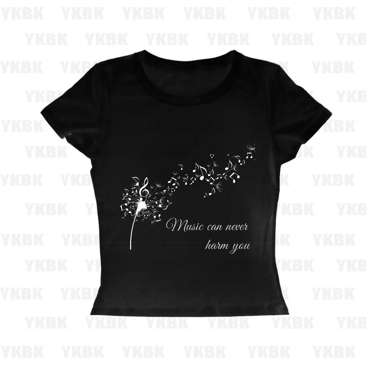 เสื้อยืดพิมพ์ลายโน้ตดนตรีแนวฮาราจูกุ สไตล์ตลกๆ แฟชั่นฤดูร้อนสำหรับผู้หญิง เสื้อยืดแขนสั้นลำลองสำหรับผู้หญิง