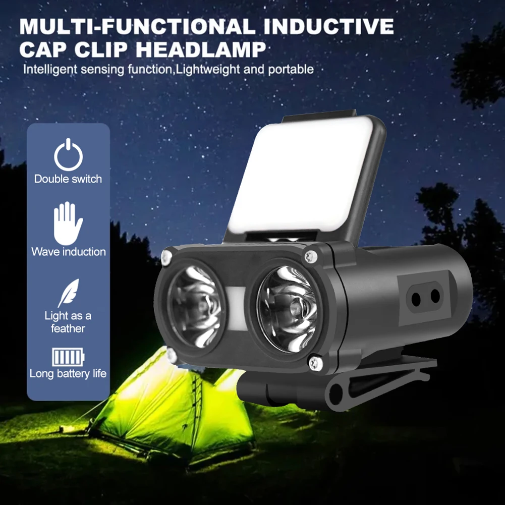 LED Induction Headlamp MINI Cap Clip Light 1200Mah Built-in Battery USB Rechargeable Head Flashlight for Camping Fishing Lantern