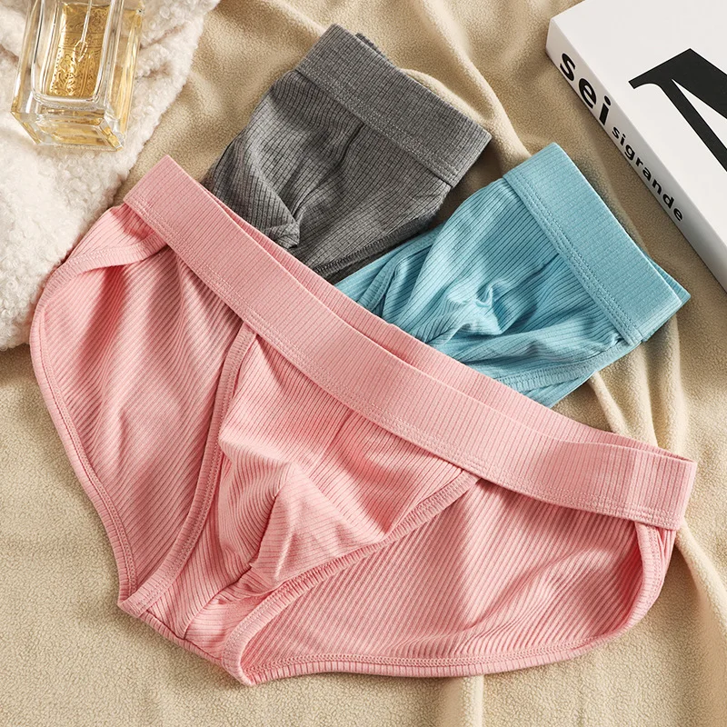Men's Modal Ribbed High Cut Briefs Low Rise Sexy U Convex Pouch Underwear Gays Erotic High Fork Bulge Sports Underpants Knickers