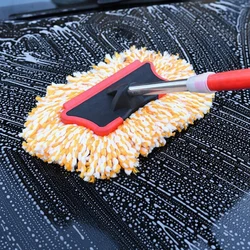 1 Pcs Car Wash Brush Dual Brush Heads Telescoping Long Handle Cleaning Mop Chenille Broom Auto Accessories Tool