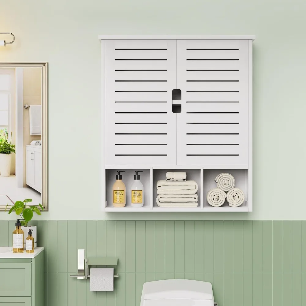 

Bathroom Wall Cabinet, Bamboo Medicine Cabinet Wall Mounted with 2 Doors and Adjustable Shelves, Over Toilet Storage Cabinet
