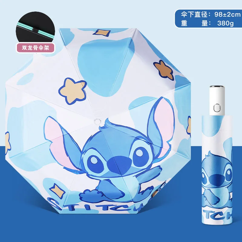 

Disney Stitch Automatic Umbrella Rain Shine Cartoon Lilo & Stitch Umbrella UV Protection 5 Folding Portable Sunshade for Gift