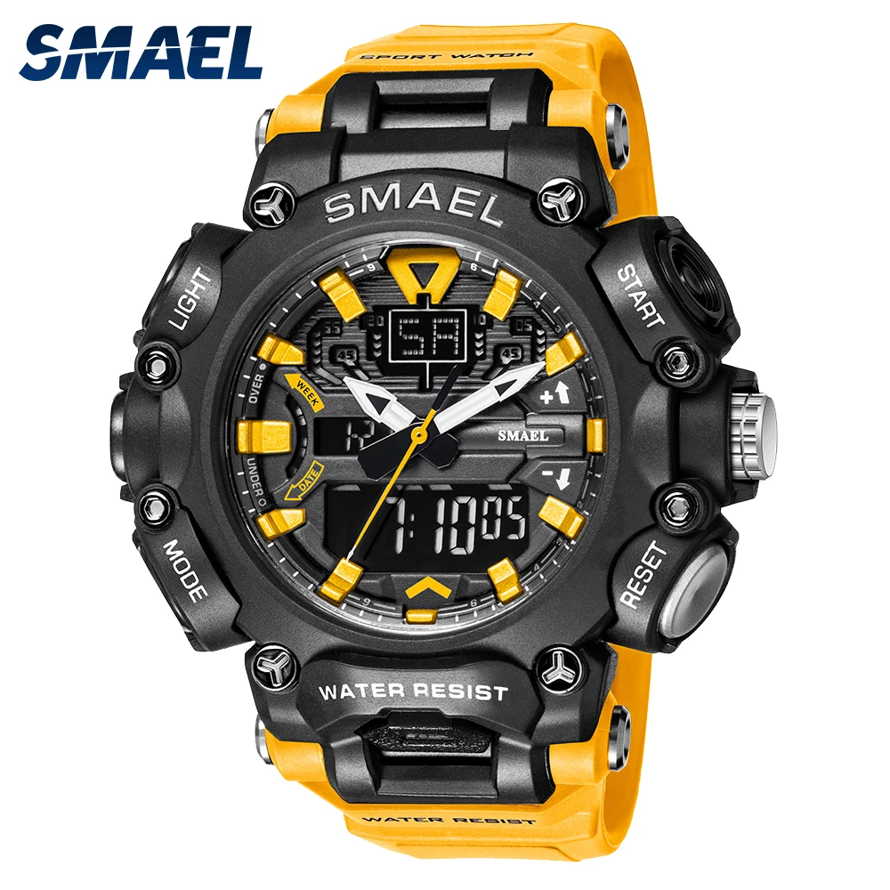 

SMAEL Men Watch Sport Waterproof Stopwatch Digital Wristwatches Week Display Alarm Clock Quartz Analog Electronic Watches Male