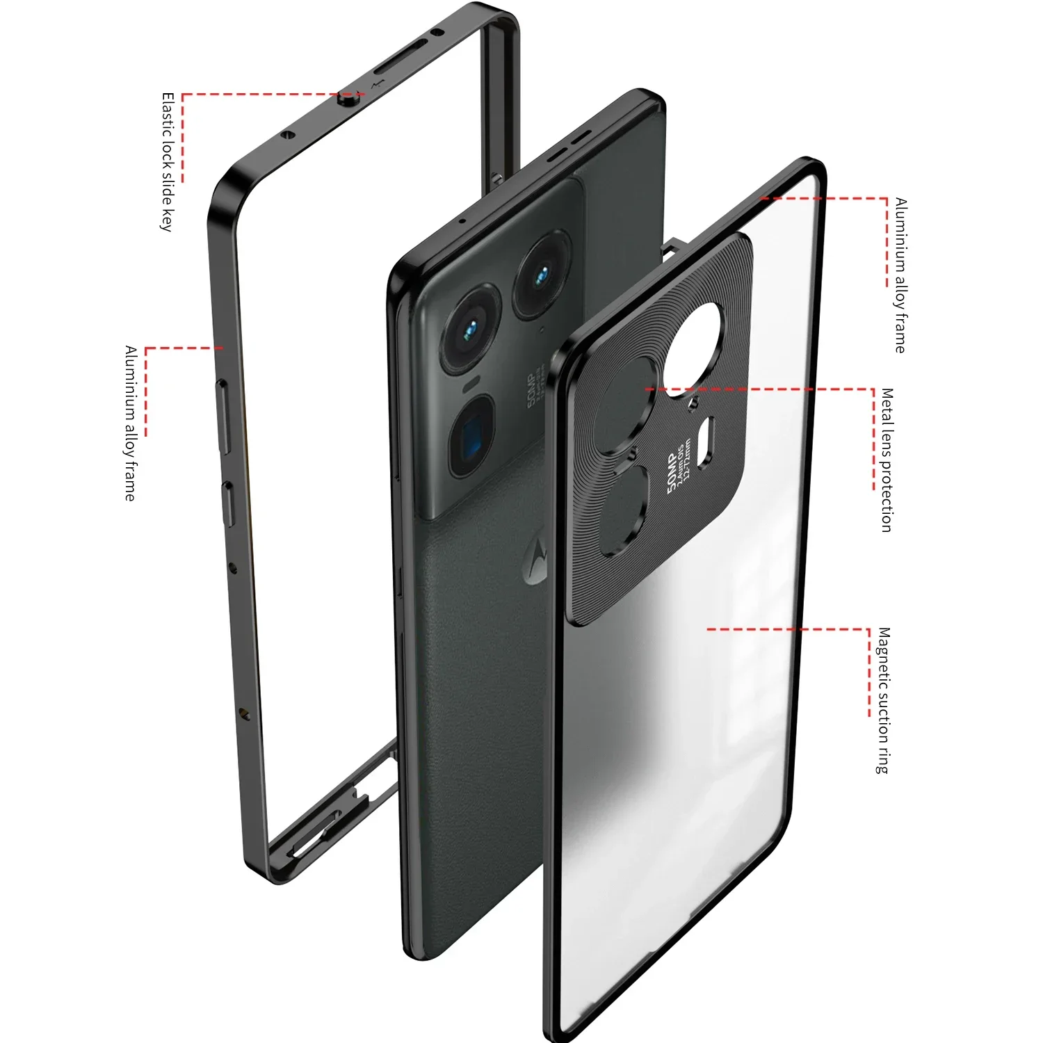 

Металлический пружинный матовый защитный чехол для объектива для Motorola MOTO Edge 40 Pro 50 Ultra Edge Plus 2023, чехол с магнитным бампером