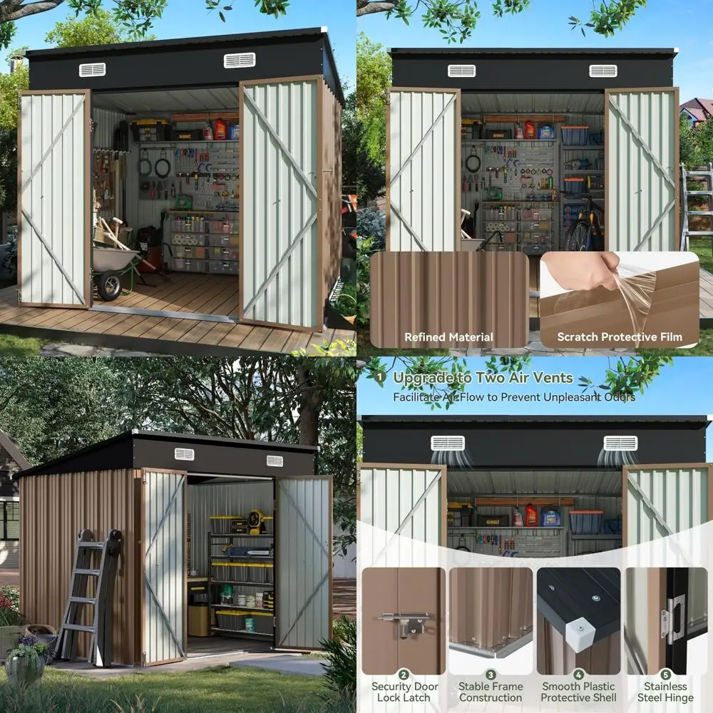 

Outdoor Metal Storage Shed - 7.5x6 Feet, Single Slope Roof, Lockable Door, Utility Tool Shed, Waterproof Steel Shed