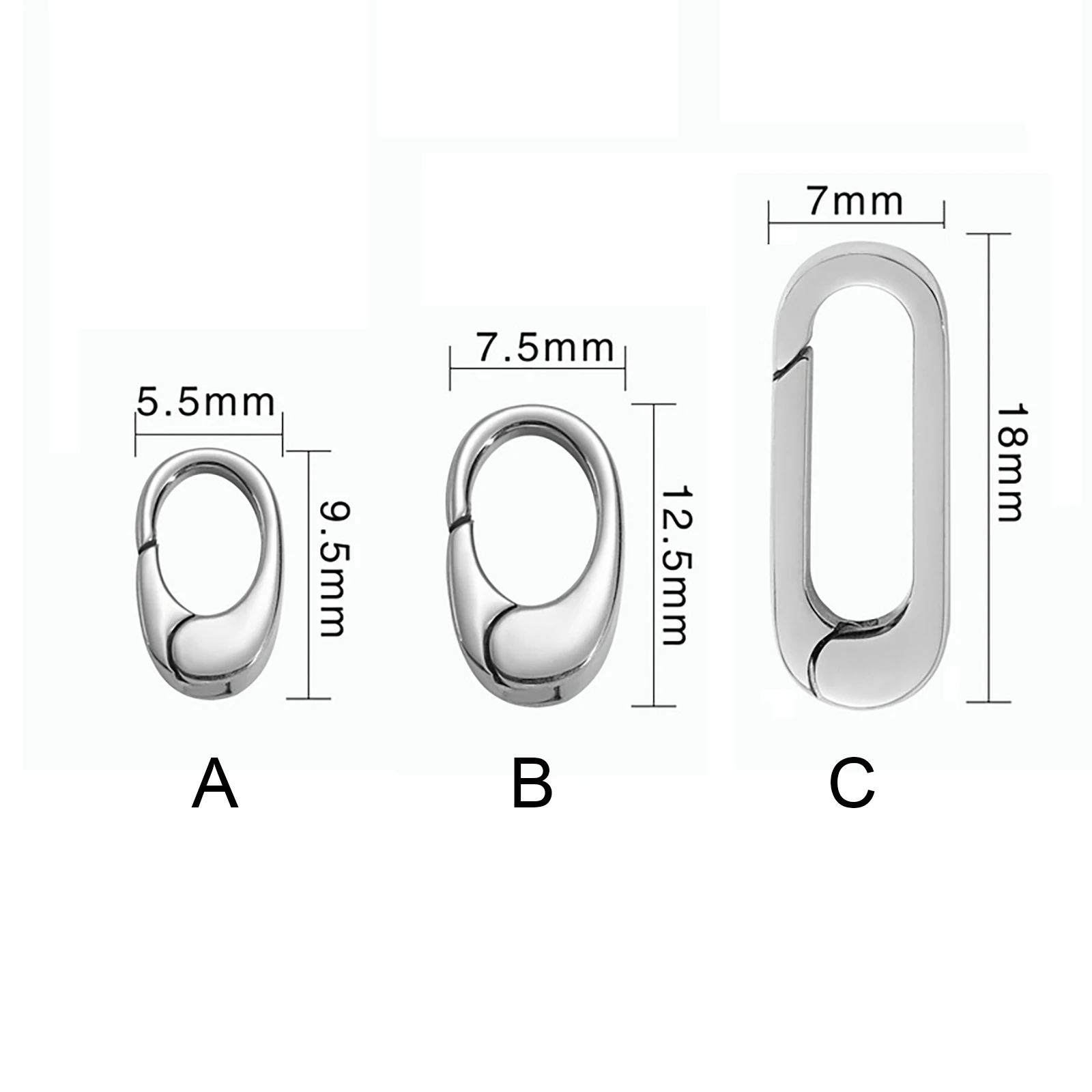 2pcs 10mm 13mm 18mm small mini tiny mirror polished stainless steel Oval snap spring carabiner hook pearl gems clasp