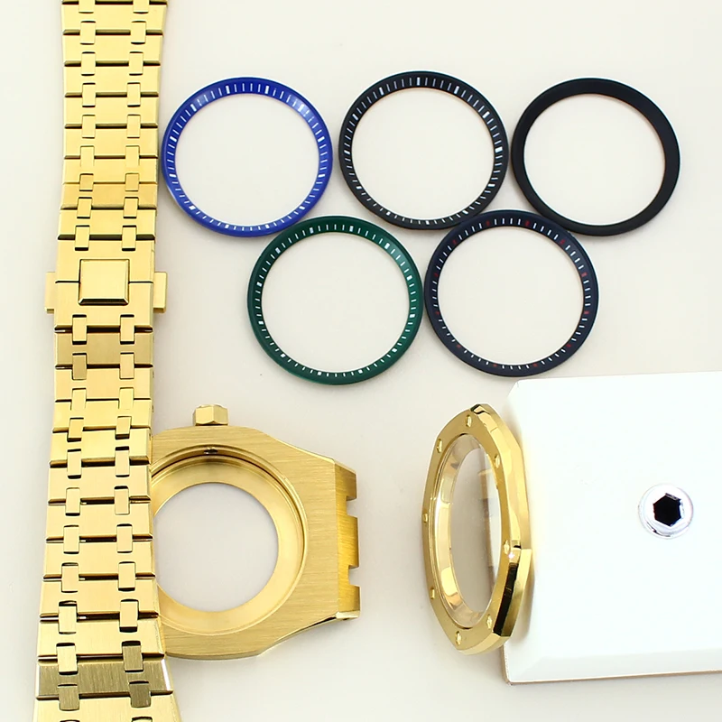 

Gold 41mm Octagon Watch Case Watchband Parts For Seiko nh35 nh36 nh34 nh38 Movement 28.5mm Dial Sapphire Glass With Chapter Ring