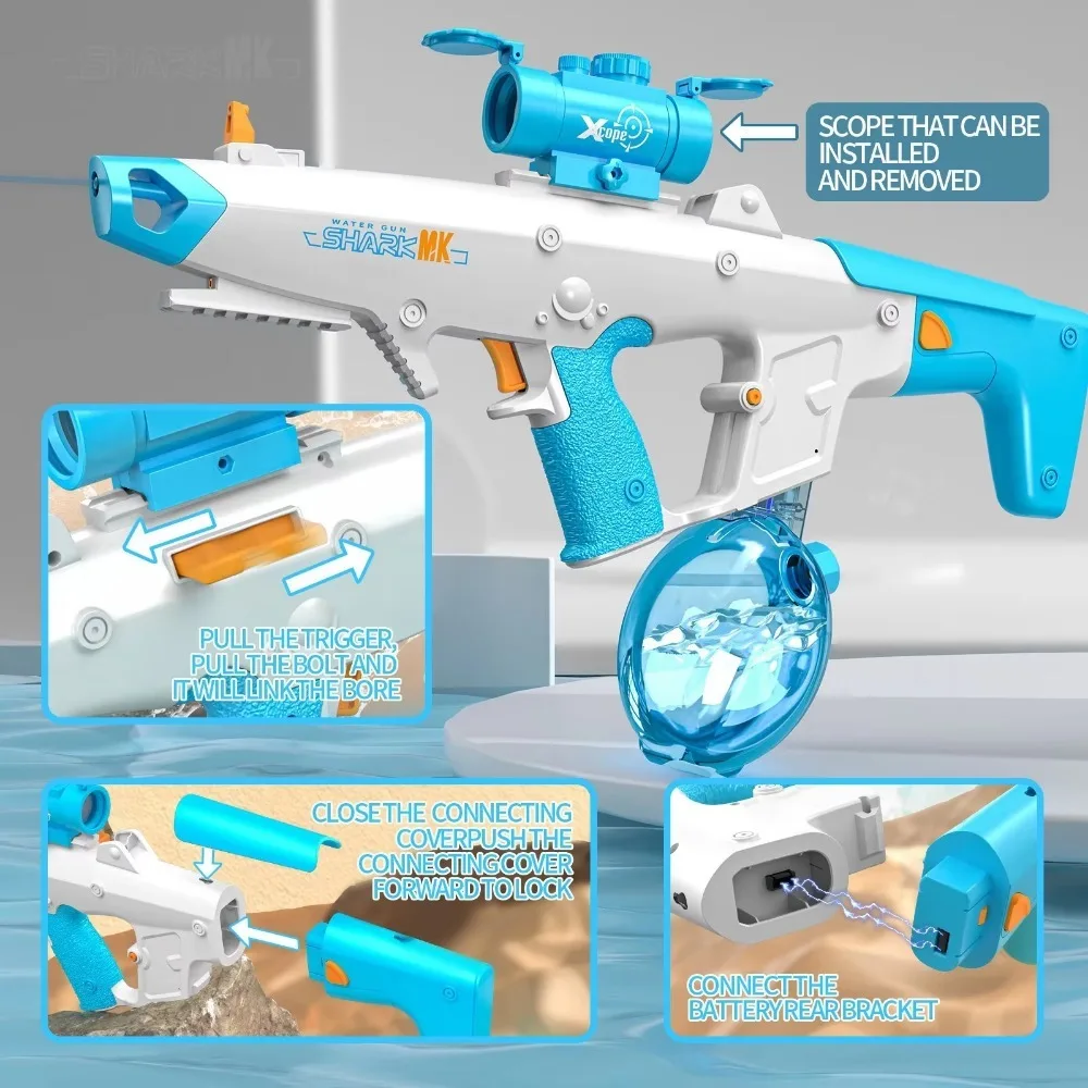 Tiger Shark Electric Water Gun Toy Full Automatic Water Absorption Large Capacity Outdoor Water Fighting Toy for Kids Adult