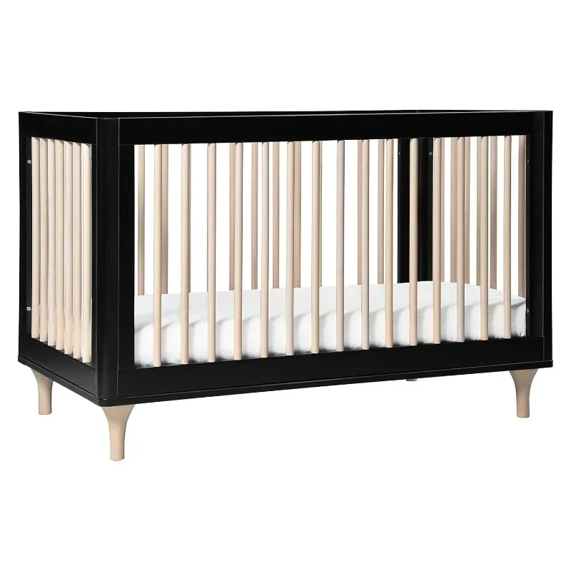 Babyletto Lolly 3-in-1 Convertible Crib with Toddler Bed Conversion Kit in Black and Washed Natural, Greenguard Gold Certified