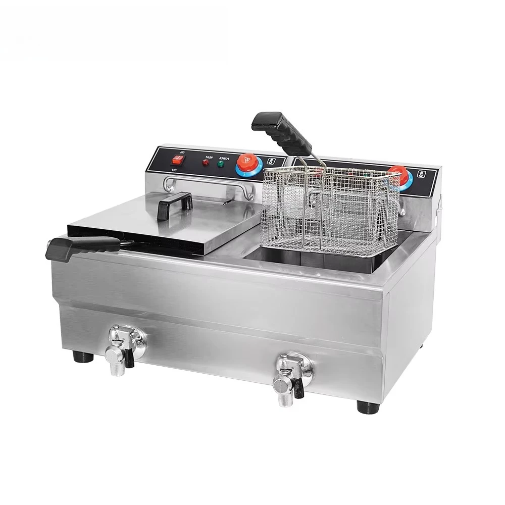 High Quality Commercial Double Tank Deep Fryer with Oil Drain Valve Stainless Steel Electric Deep Fryers Deep Fryer Pot