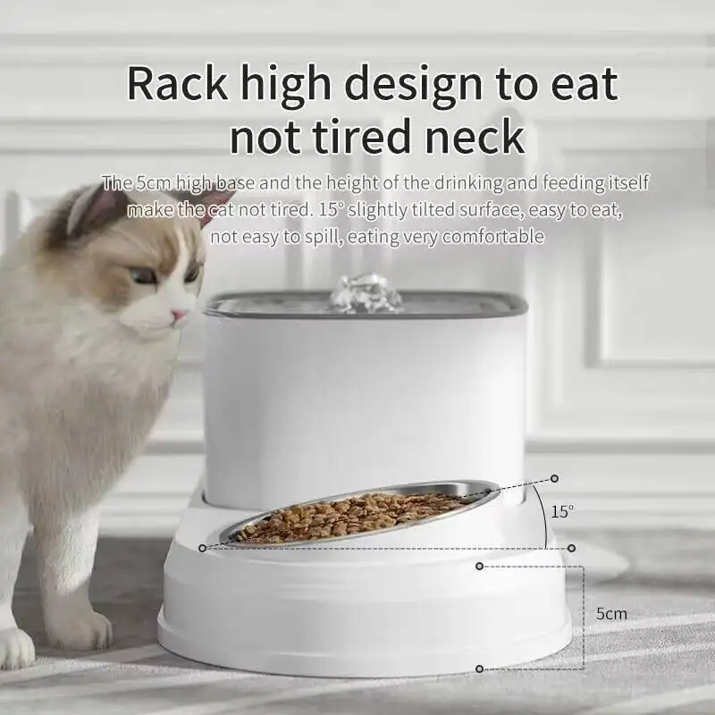 2In1 3L Cat Fountain Automatic Drinker And Feeding Bowl Recirculate Filtring Pet Cats Drinking Water Dispeneser
