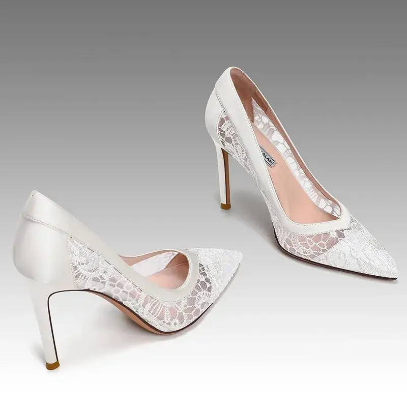 Maat 31 Tot 44 Wit Kant Trouwschoenen Hoge Hakken Dunne Hak Grote Maat Vrouwen Bruid Schoenen Pumps Stiletto