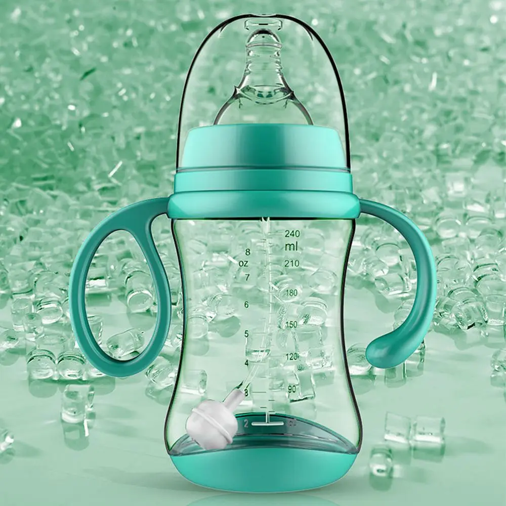 البلاستيك BPA الحرة الوليد المغذية تغذية الطفل سيليكون عصير الفاكهة الحلمة زجاجة التمريض الرعاية زجاجات الحليب زجاجة رضاعة للأطفال مع قبضة