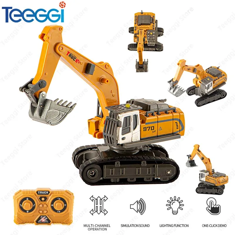 Teeggi1:64 Mini-RC-Legierungs-Bagger mit Licht und Musik, APP-Steuerung, Gabelstapler, ferngesteuerter LKW, Spielzeugauto für Kinder, Halloween-Geschenk