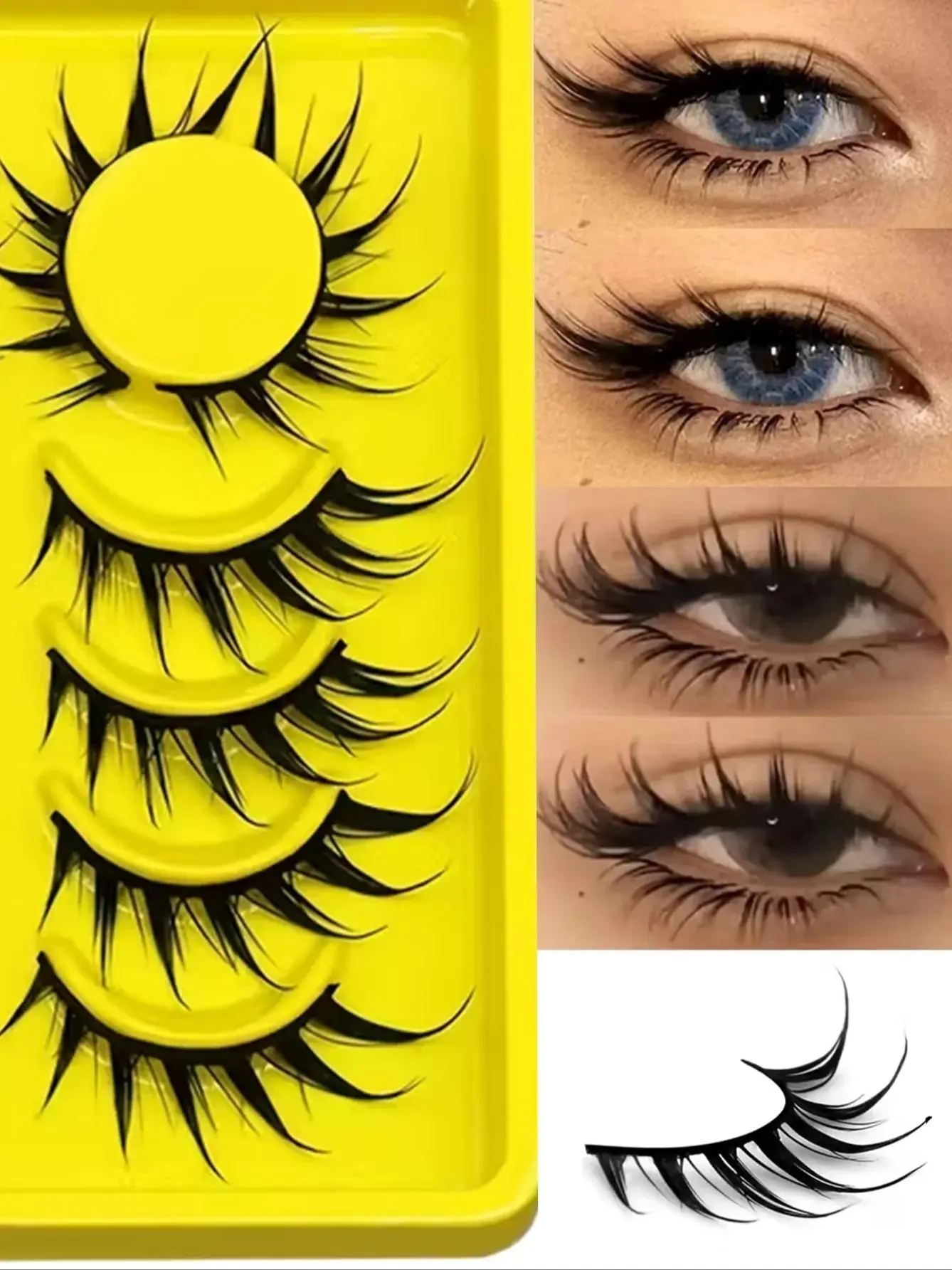6 Paar Cartoon-Wimpern, Katzenaugen-Wimpern, 3D-natürliche falsche Wimpern, flauschig, weich, gekreuzt, intelligente natürliche Wimpernverlängerung, Makeu – Detail 1