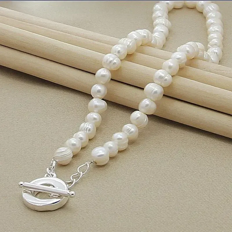 

Pearl Symphony 8mm White Pearl Necklace Chain 925 Sterling Silver for Wedding Jewelry Accessories