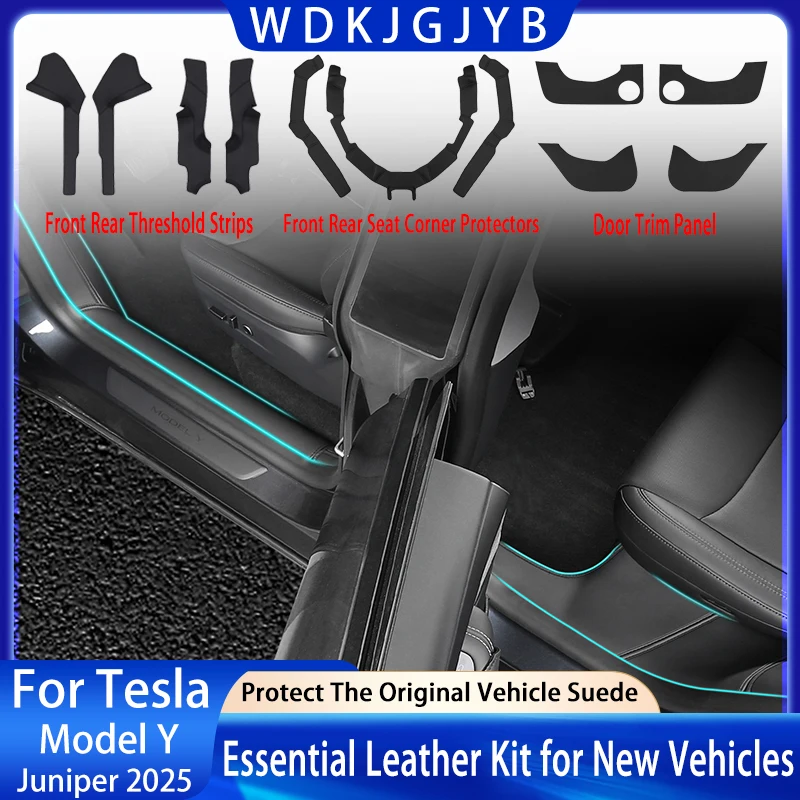 

Для Tesla Model Y Juniper 2025 + защитный чехол для порога из кожи наппа, защитная полоса для порога, декоративная полоса