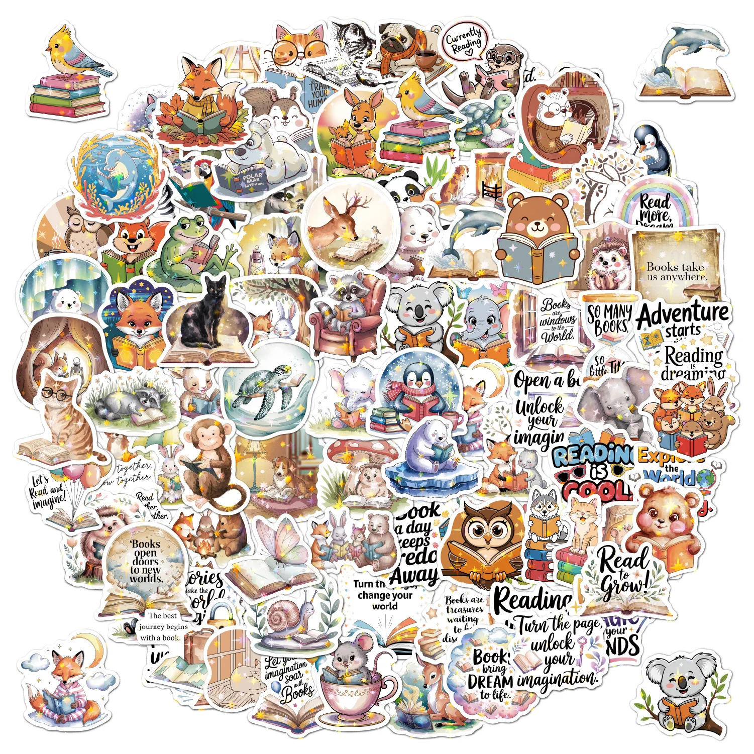 Laser Kids Reading Stickers Cute Waterproof Self Adhesive for Books Toys Stationery Gift Reward Decorative