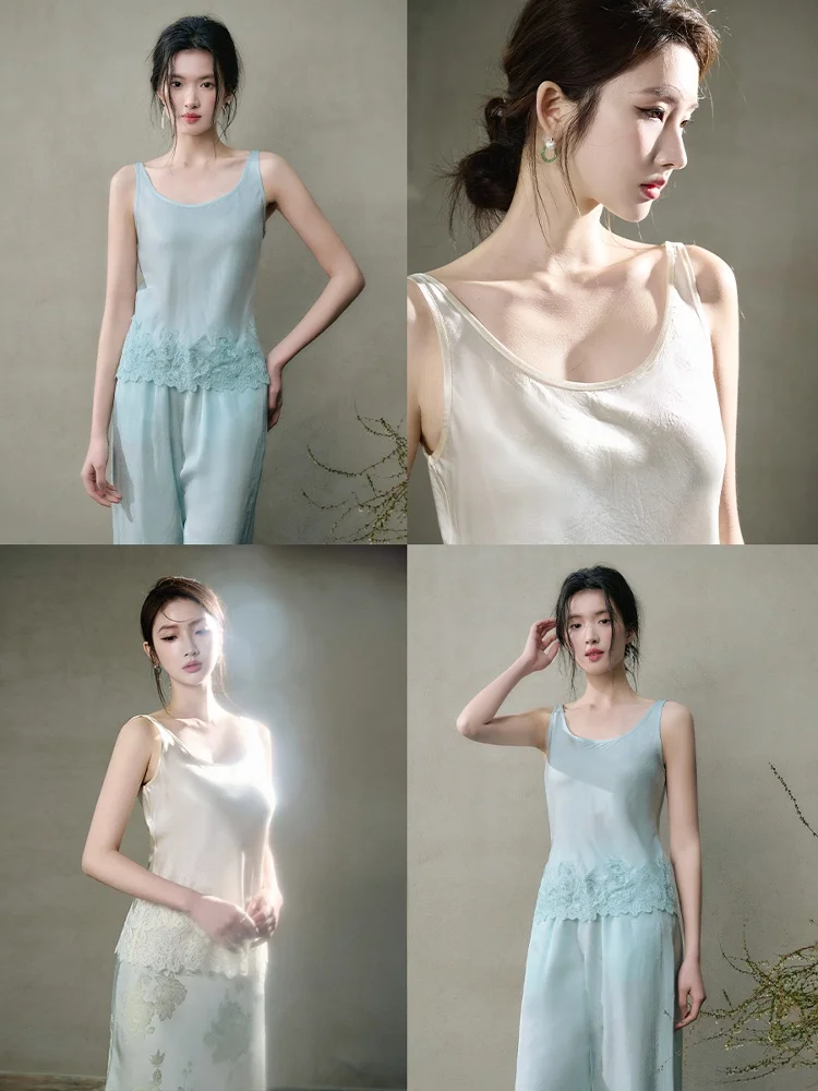 

Женский топ Jin Yue Ji из ацетатного трикотажа с кружевными вставками, новинка 2026 года, для ношения как нижнее или верхнее белье, стандартный крой, в китайском стиле