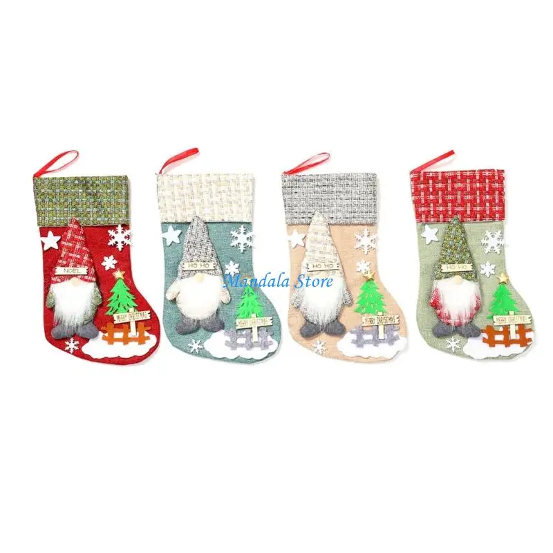 

U2JC Lovely Christmas Hanging Socks Christmas Stockings Candy Gift Bag Christmas Decorations For Home Office Party