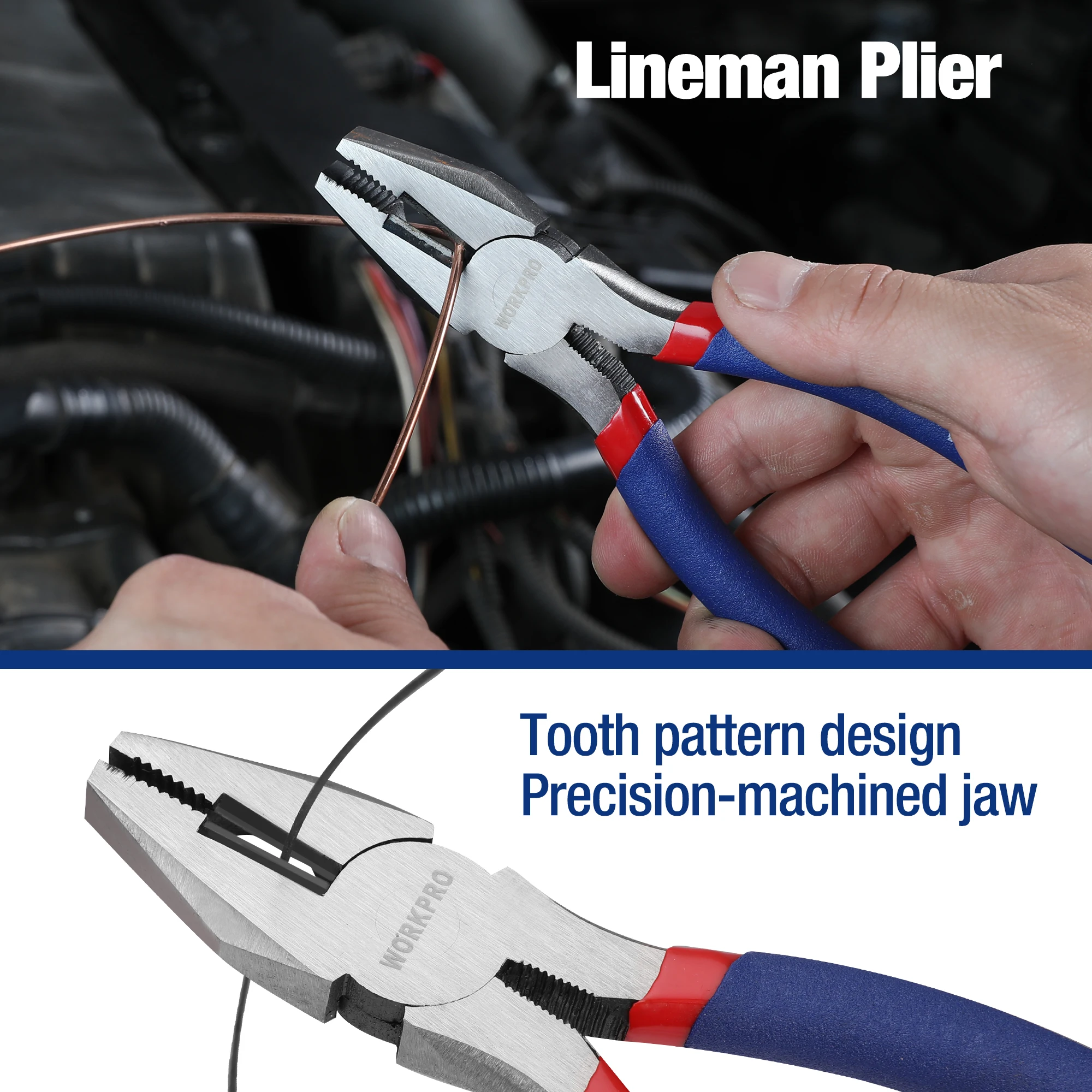 WORKPRO Set di 7 pinze con giunto scanalato, becchi lunghi, giunto scorrevole, linguistico e pinza diagonale per fai da te