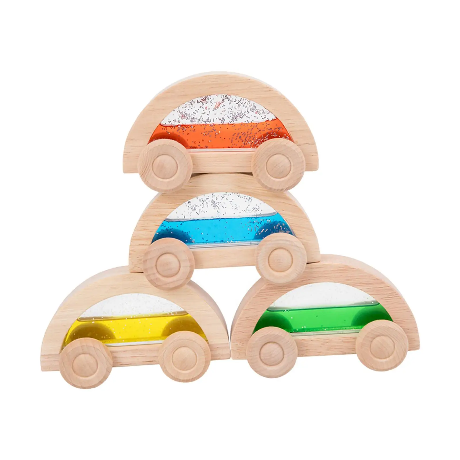 4x Montessori Wooden Car Toy Rainbow Wooden Vehicle Set Toy Fine Motor Skills Colorful Valentines Day Gifts for Holiday Gift