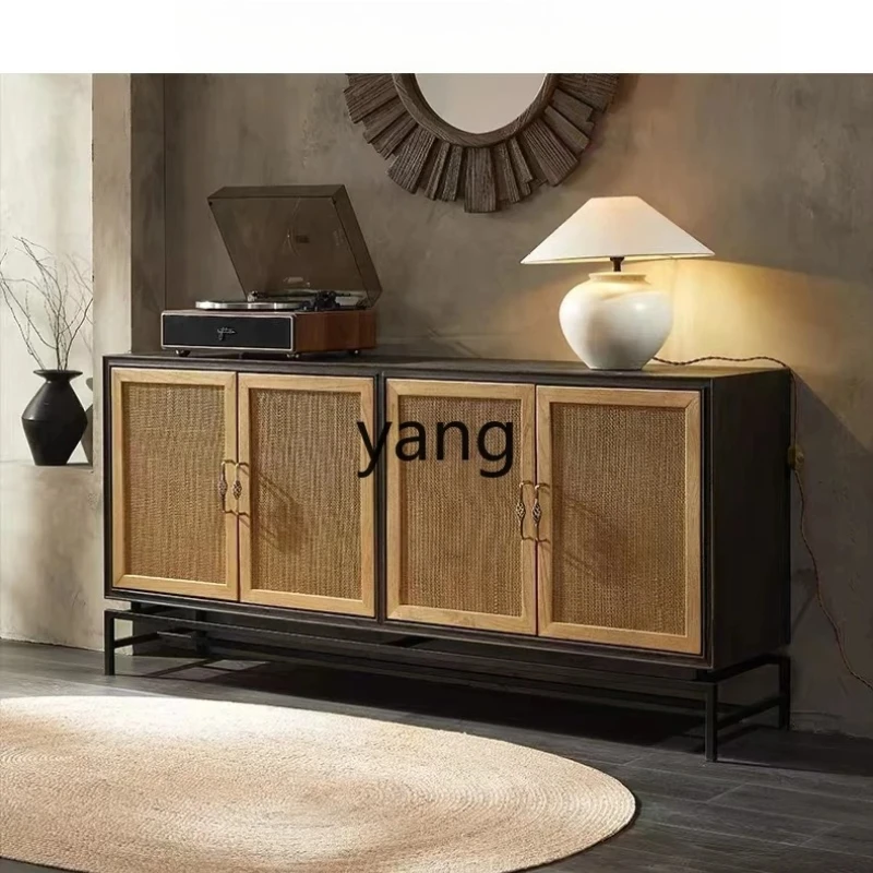 

yjq modern simple retro solid wood dining side cabinet medieval light luxury rattan cabinet