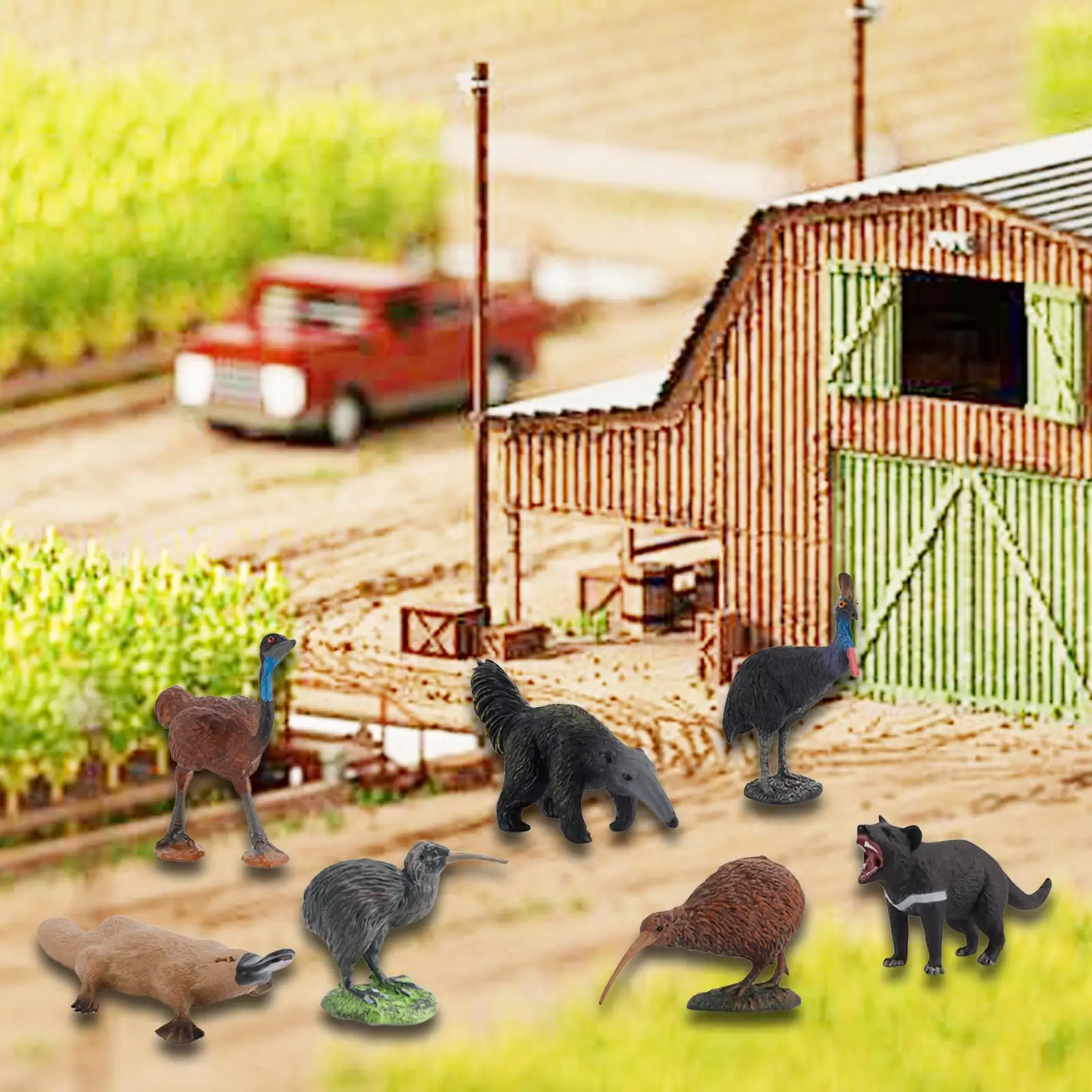 Figuras de animales de 7 piezas, modelos de decoración de escritorio, juego de figuras de animales realistas para niños y niñas, suministros para fiestas