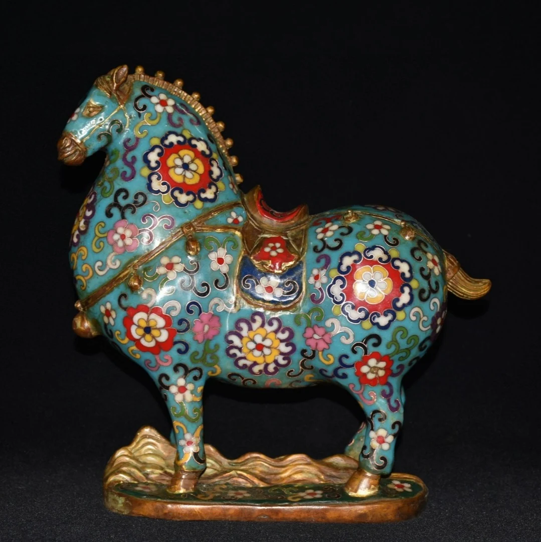 

10"Tibetan Temple Collection Old Bronze Cloisonne Enamel Tang Ma Fat Horse Statue win instant success Amass wealth Town house