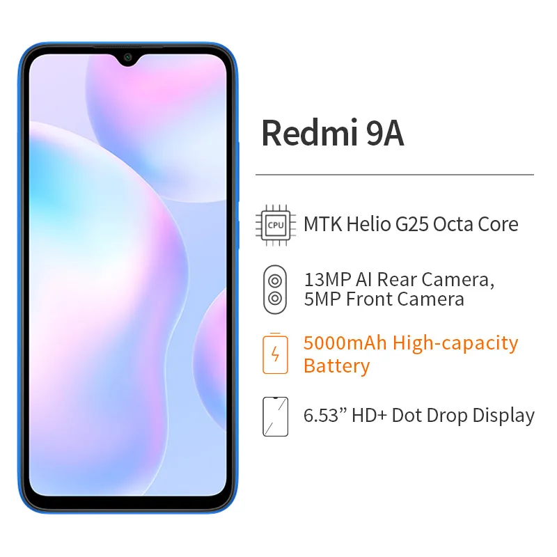 NEW Xiaomi Redmi 9A Global Rom 4GB RAM 64GB ROM 5000mAh 6.53 Inch HD Screen MTK Helio G25 Processor Original 4G Smart Phone