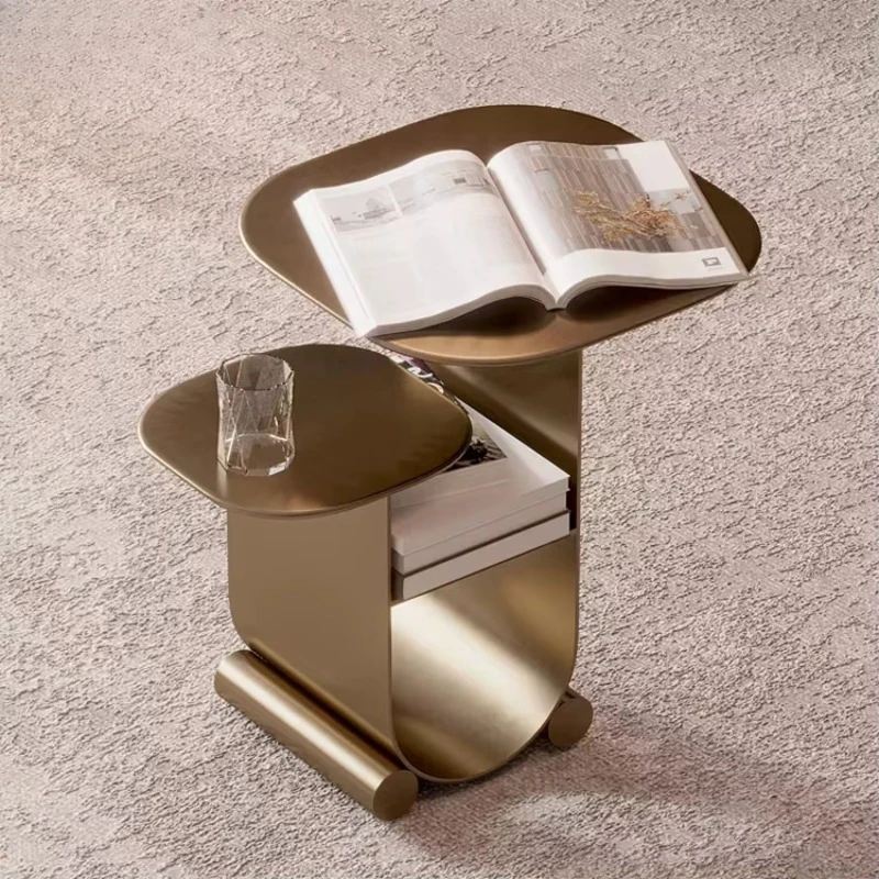 Modern villa living room luxury gold edge table furniture hotel metal frame sofa corner table with storage