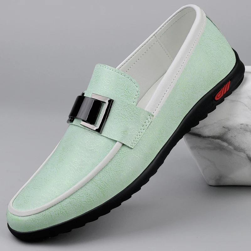 

Summer new men loafers metal buckle decoration perforated breathable comfortable exquisite commuting trend lazy shoes