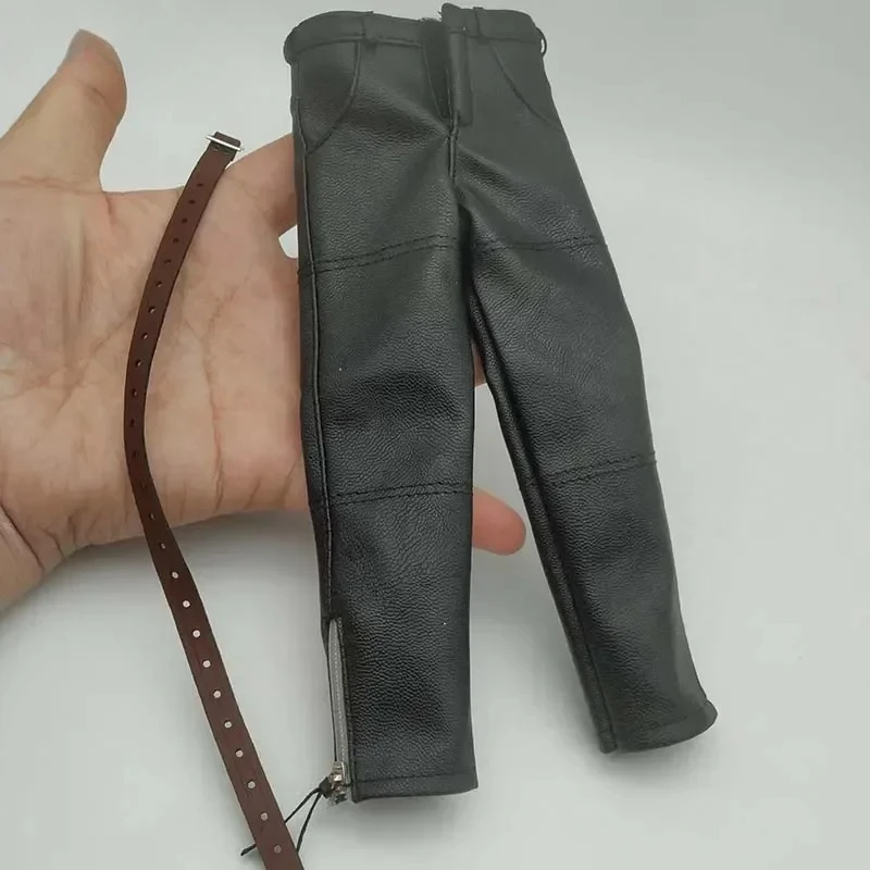 

1/6 Scale Black Leather Men's Pants Trousers with Belt Clothes Model for 12in Male Soldier Action Figure PH TBL JIAOUL Doll Toys