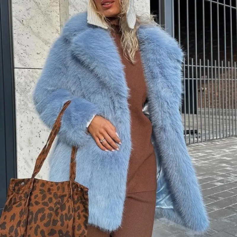 

2025 Women's Winter Vintage Mid-Length Faux Fur Jacket Soft Fluffy Faux Fur Coat Top Warm Fur Outwear Jacket Casual Street Wears